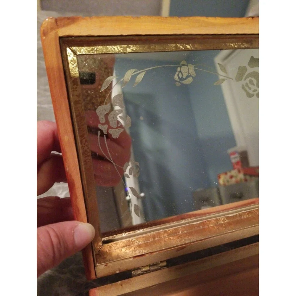 Vintage Carved Wood Jewelry Box
